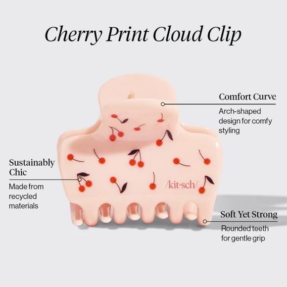 🆕Kitsch Cherry Print Cloud Clip + Mini Claw Clip Set - Picture 3 of 10
